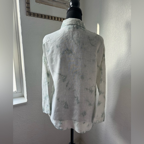 Rachel Zoe Tie Dye Mint & Ivory Linen Blouse - Picture 15 of 16
